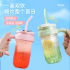 Double-drink tea break, large-capacity, high-appearation-level sports water bottle, summer heat-resistant plastic anti-drop with straw, cold-brewed cup Specification image